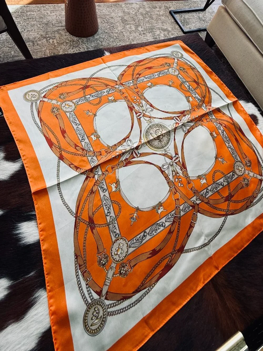 New Stylish Orange Faux Silk Square Scarf/Bandana